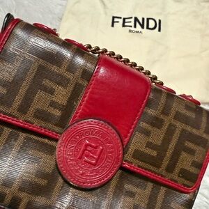 Fendi Red doble F chain and Crossbody Bag brown & red